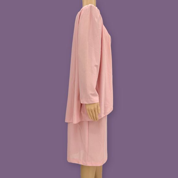 American VINTAGE L.L. Martin US 12 Petite 80s Pink Workwear Overlay Dress - Picture 3 of 14